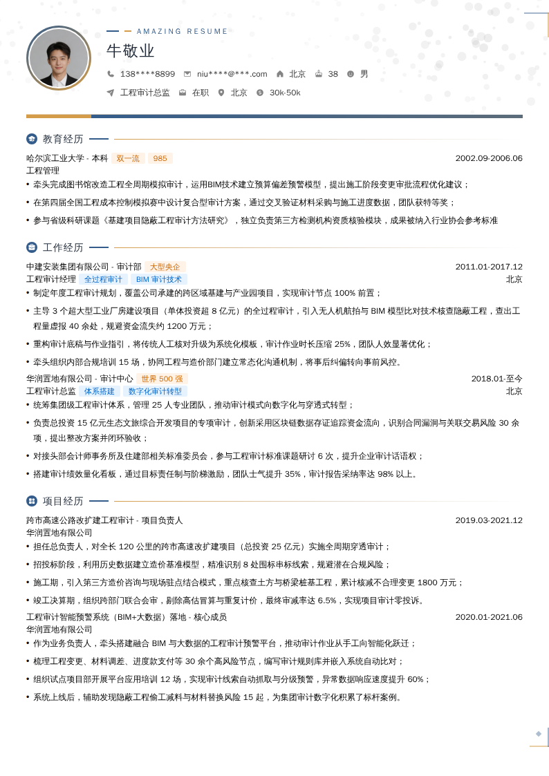 工程审计总监简历模板
