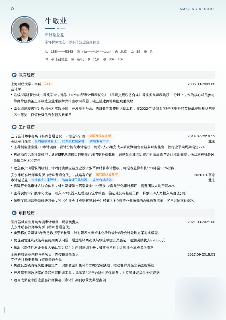 审计副总监简历模板