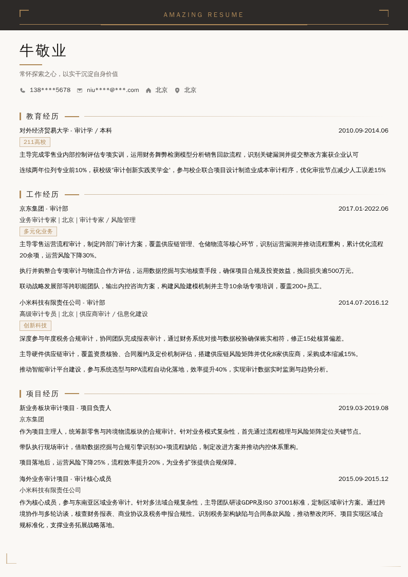 业务审计专家简历模板