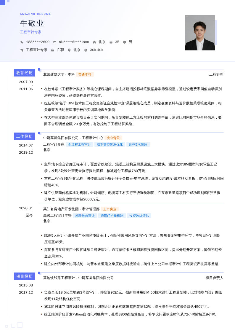 工程审计专家简历模板
