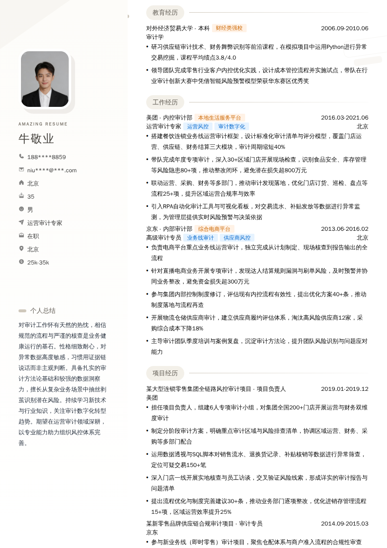 运营审计专家简历模板