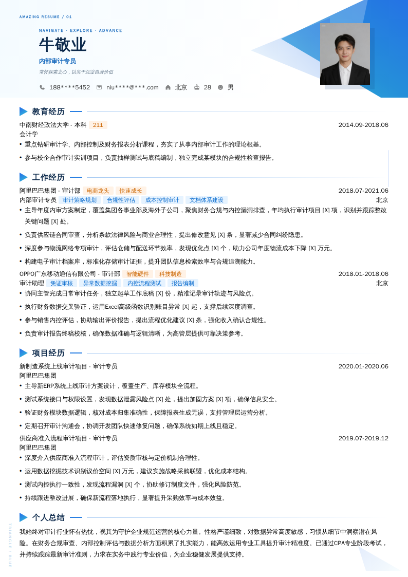 内部审计专员简历模板