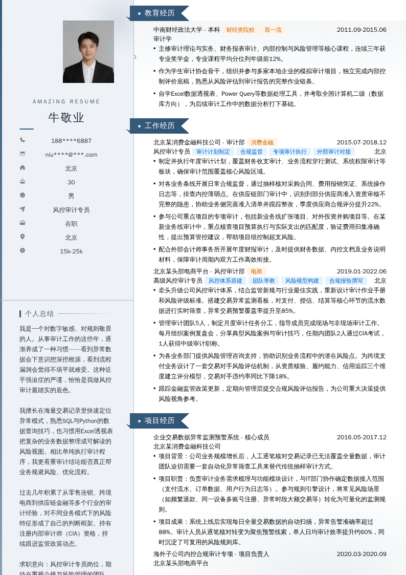 风控审计专员简历模板