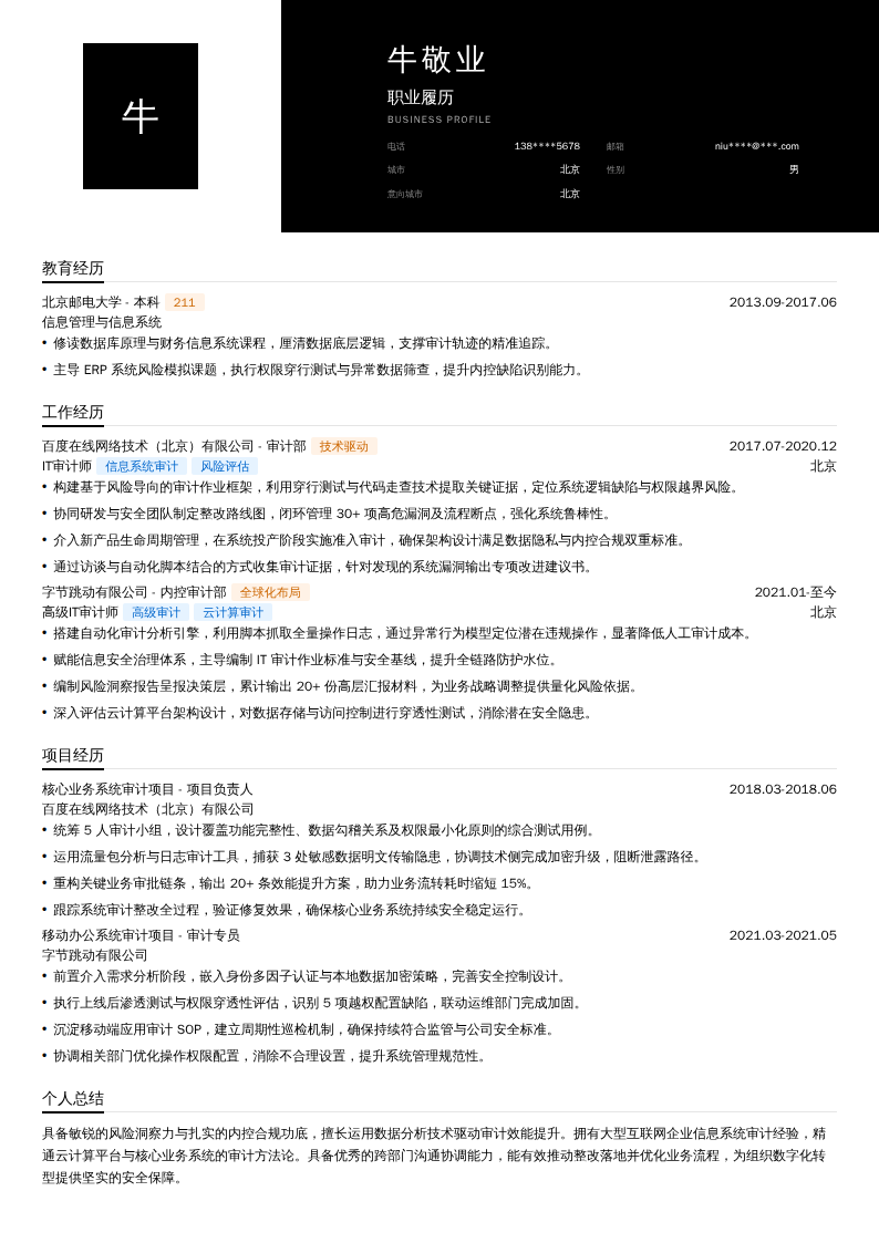 IT审计师简历模板