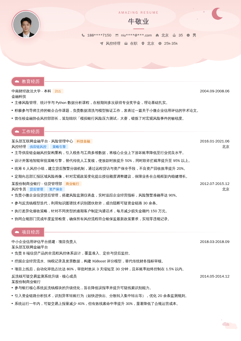 风控经理简历模板