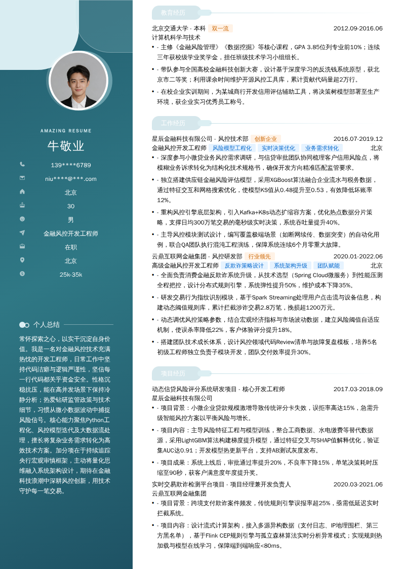 金融风控开发工程师简历模板