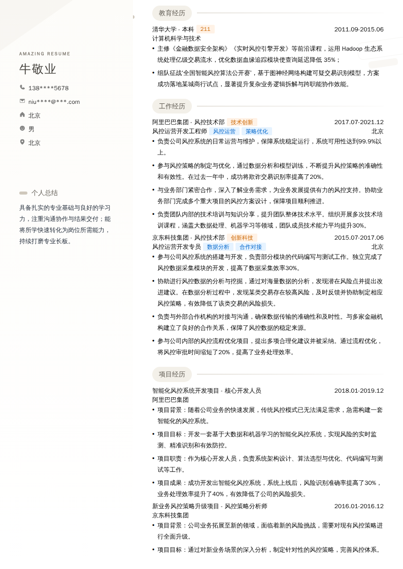 风控运营开发简历模板