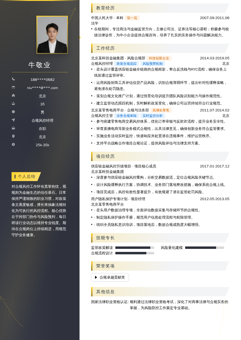 合规风控经理简历模板