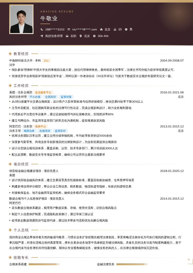 风控法务经理简历模板