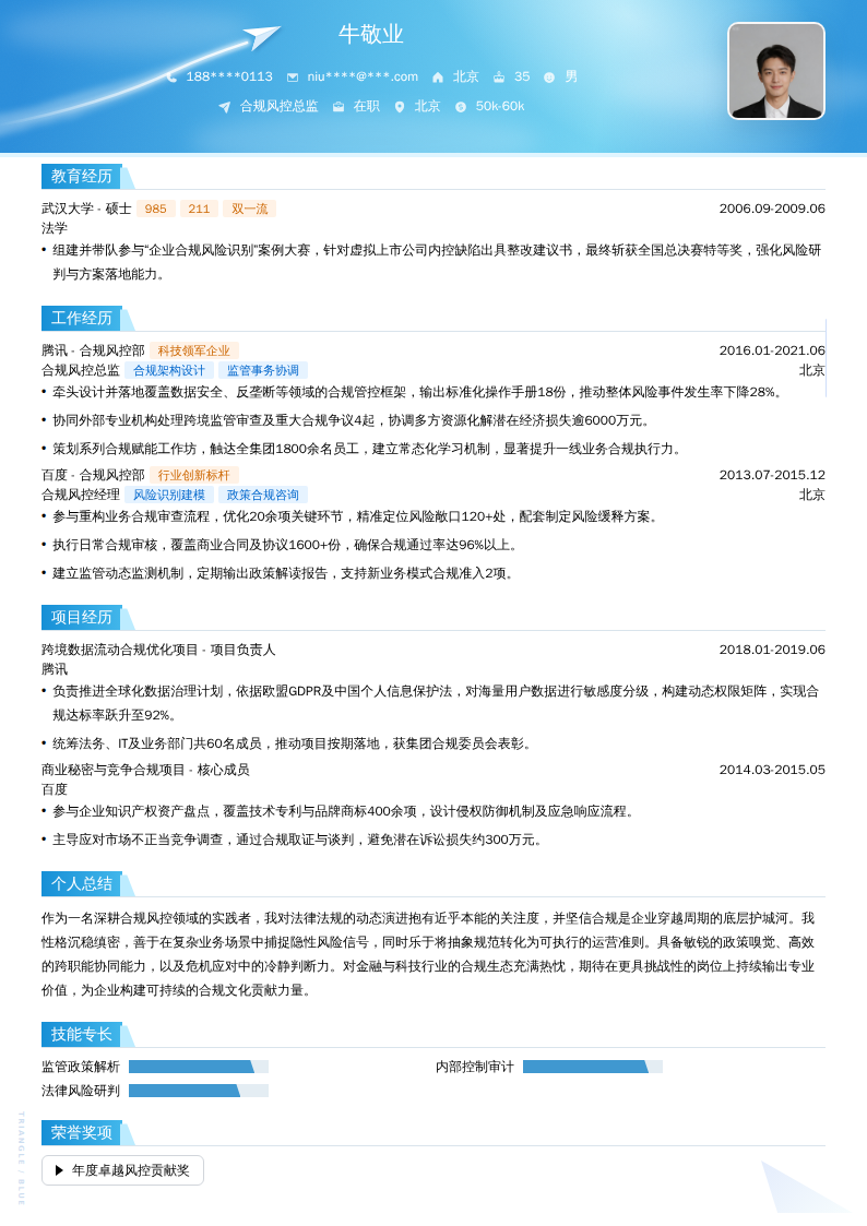 合规风控总监简历模板