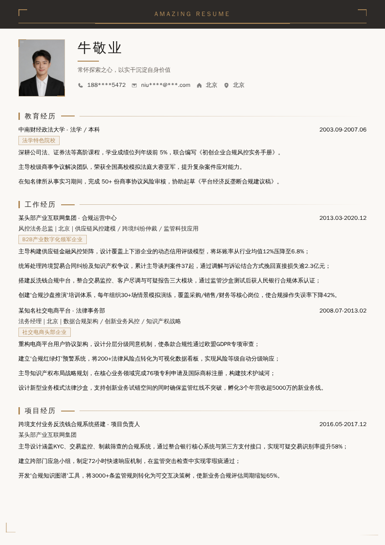 风控法务总监简历模板