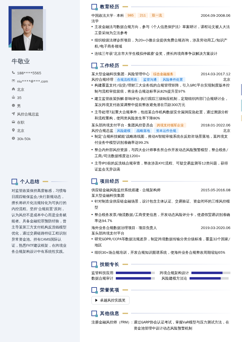 风控合规总监简历模板