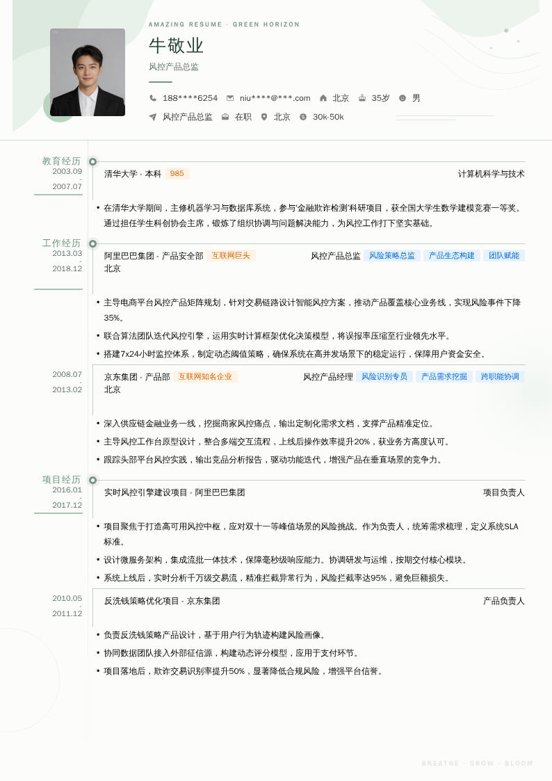 风控产品总监简历模板