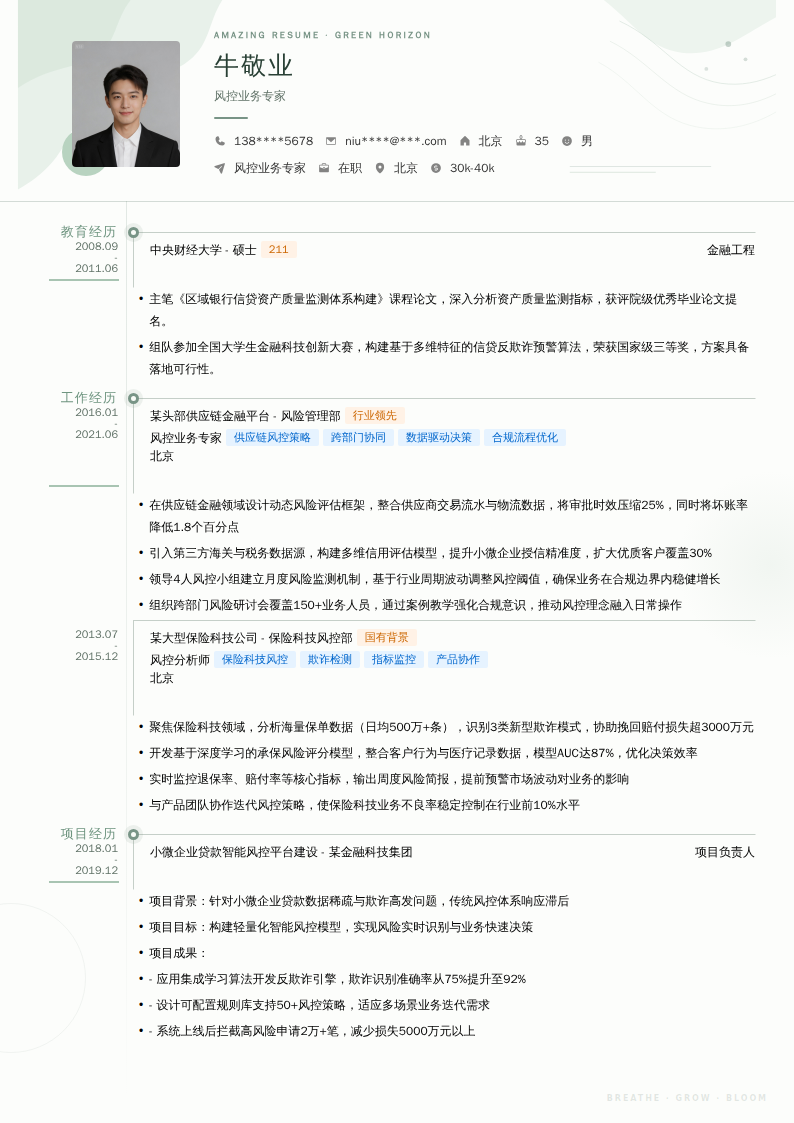 风控业务专家简历模板