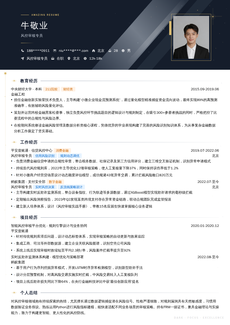 风控审核专员简历模板