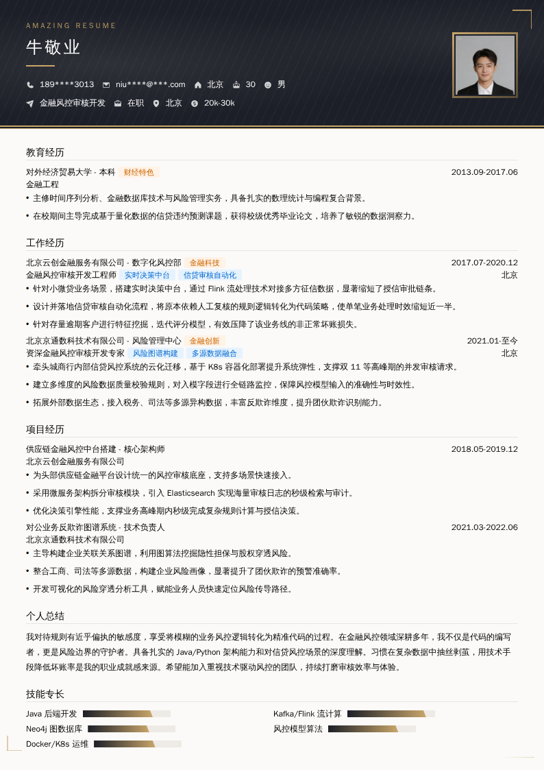 金融风控审核开发简历模板