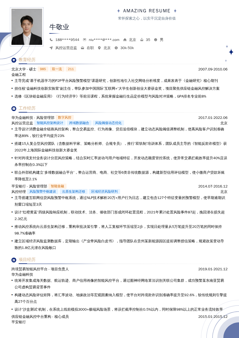 风控运营总监简历模板