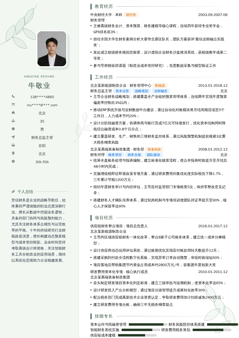 财务总监主管简历模板