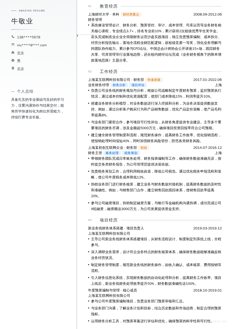 业务财务经理简历模板