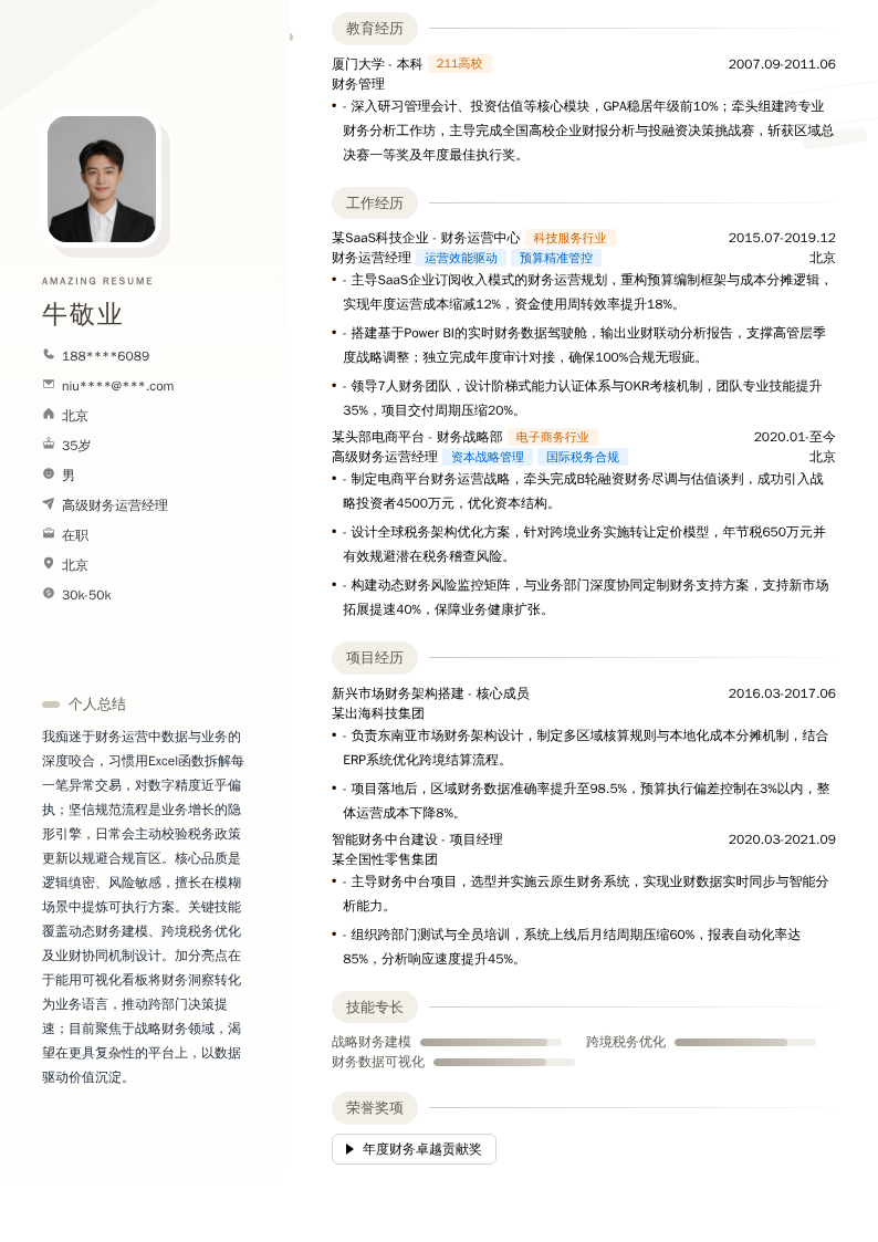 高级财务运营经理简历模板