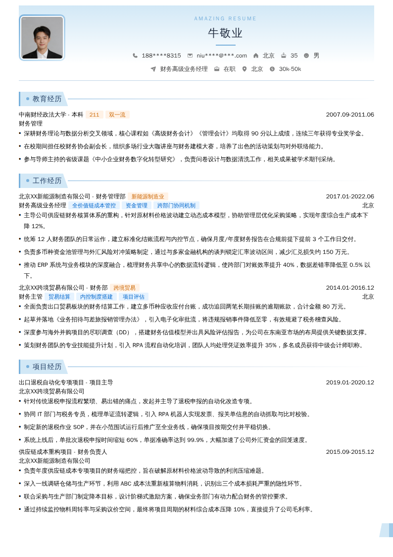 财务高级业务经理简历模板