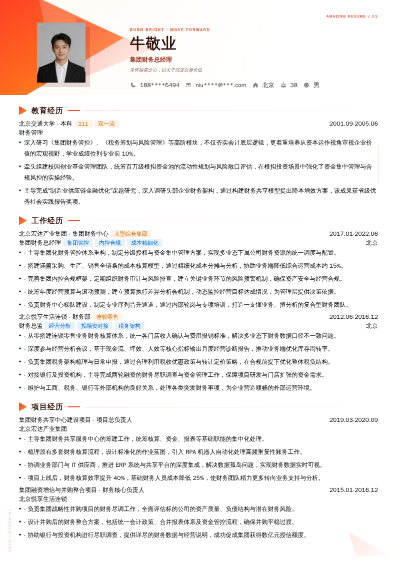 集团财务总经理简历模板