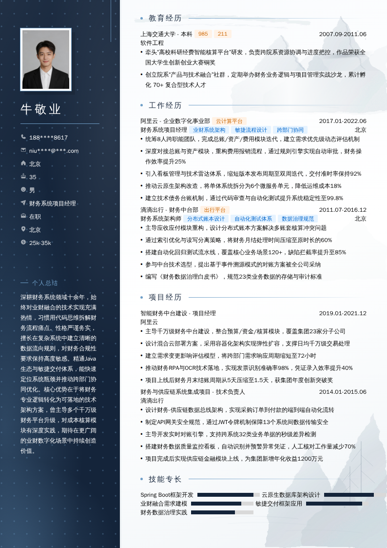 财务系统项目经理简历模板