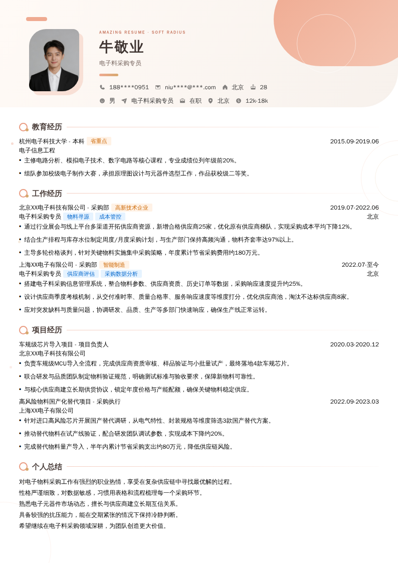 电子料采购专员简历模板