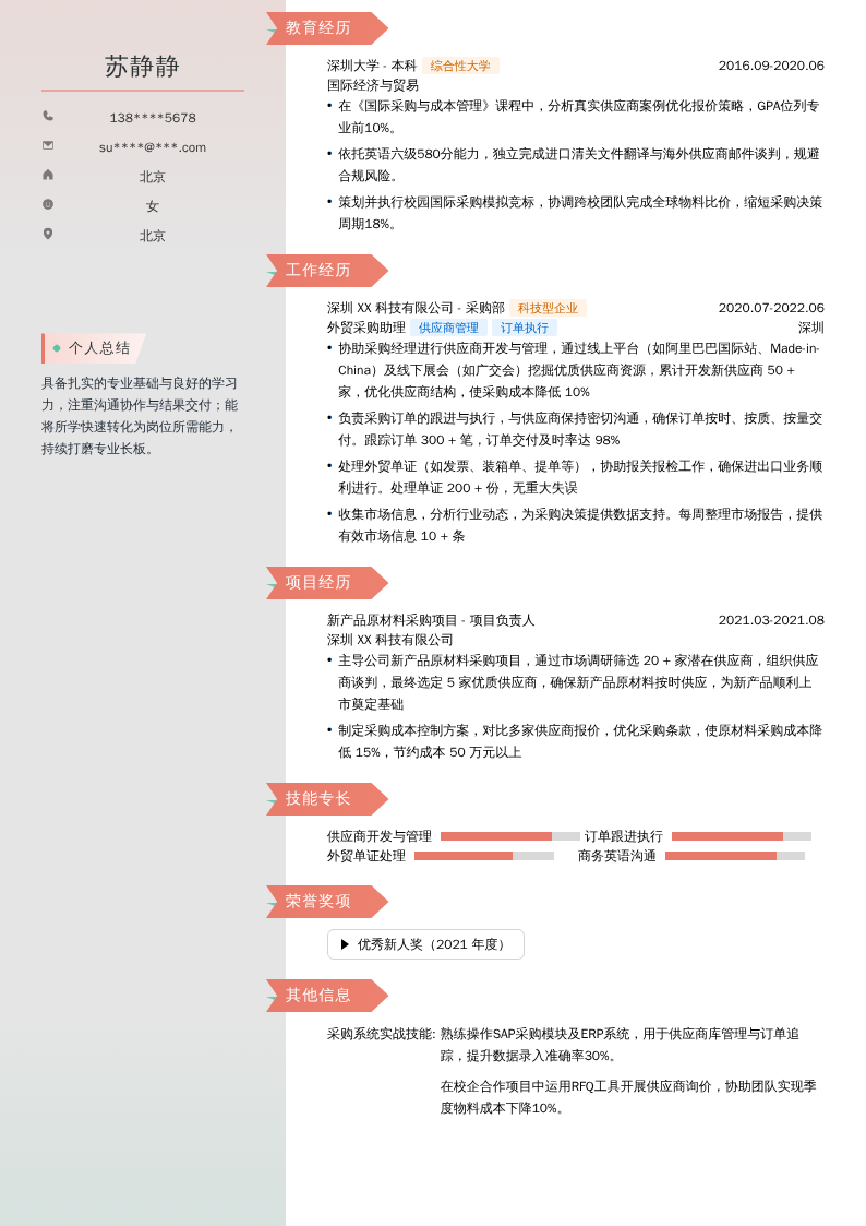 外贸采购助理简历模板