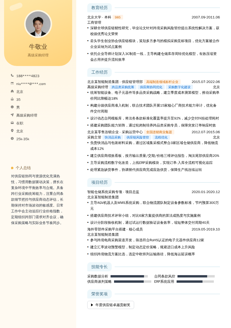 高级采购经理简历模板