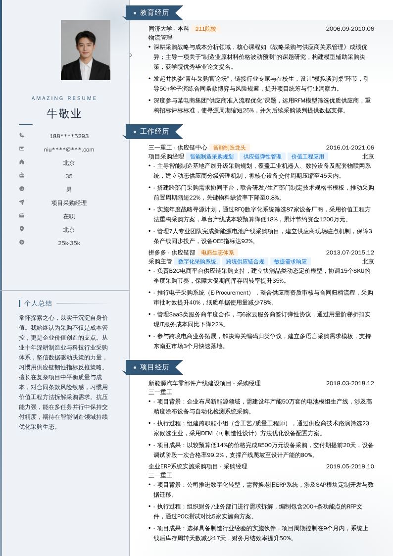 项目采购经理简历模板