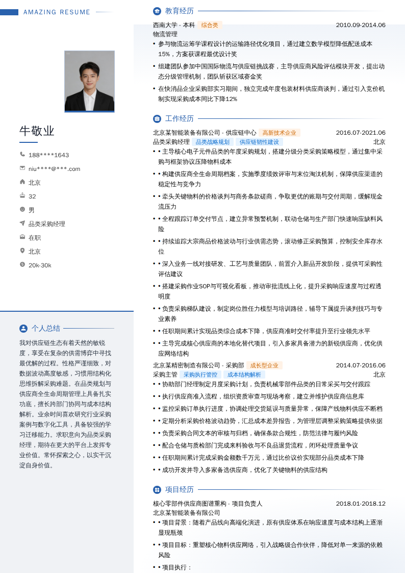 品类采购经理简历模板