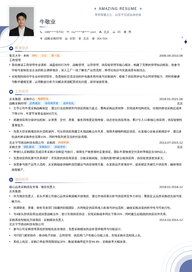 战略采购经理简历模板