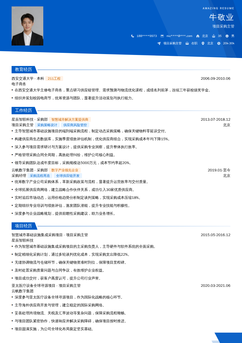 项目采购主管简历模板