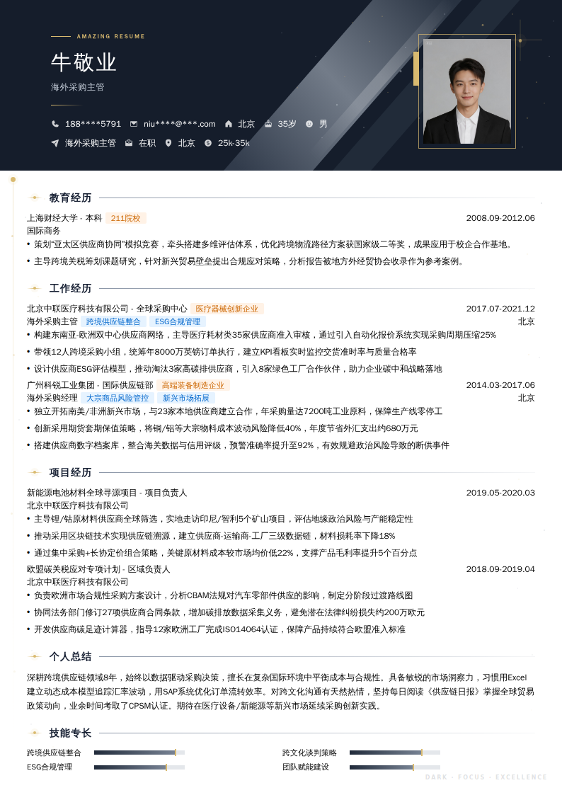 海外采购主管简历模板
