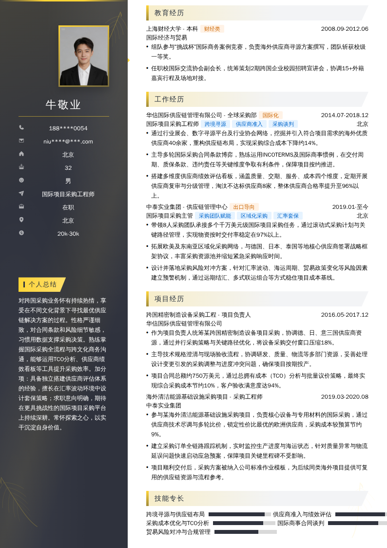国际项目采购工程师简历模板