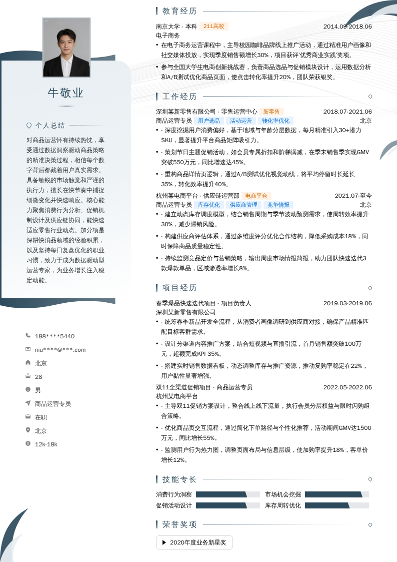 商品运营专员简历模板