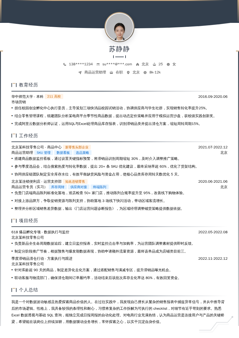商品运营助理简历模板