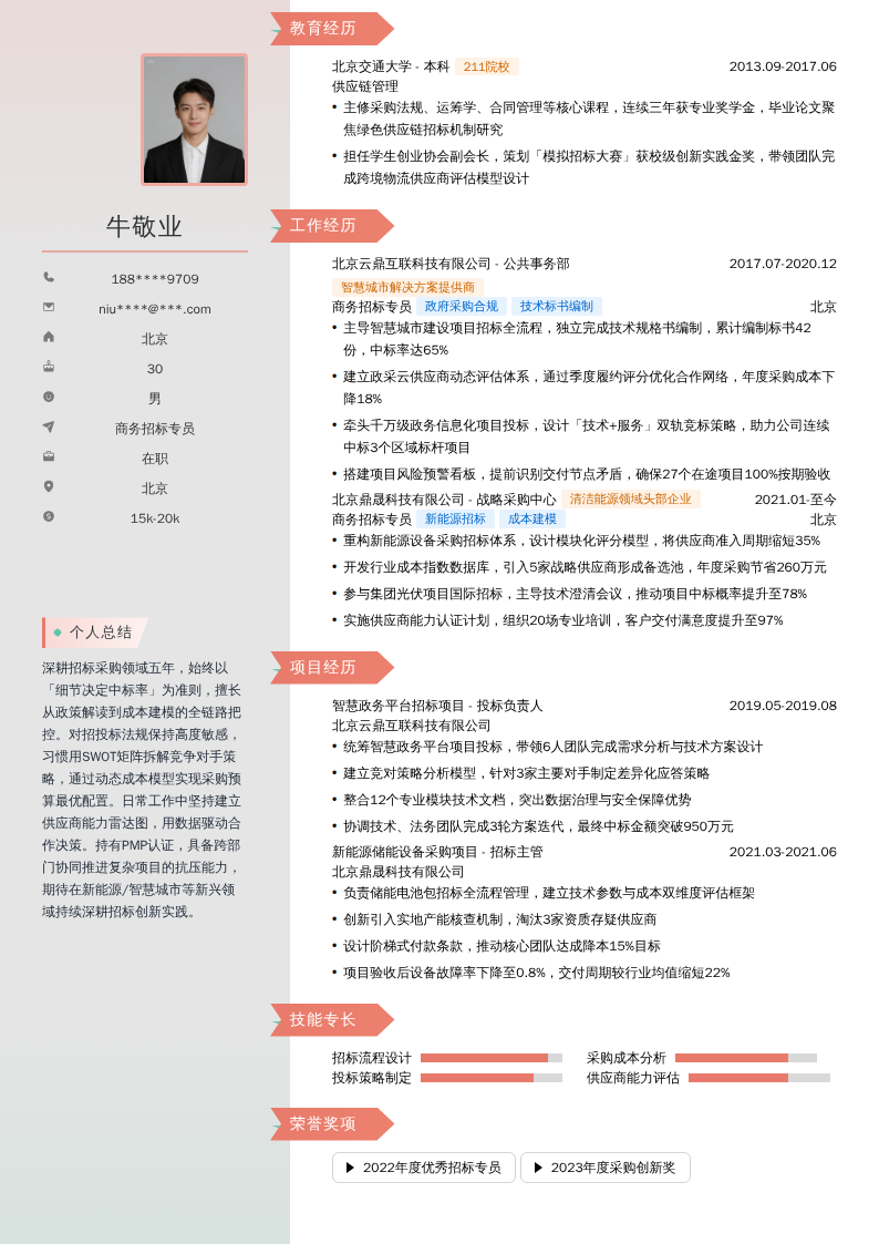 商务招标专员简历模板