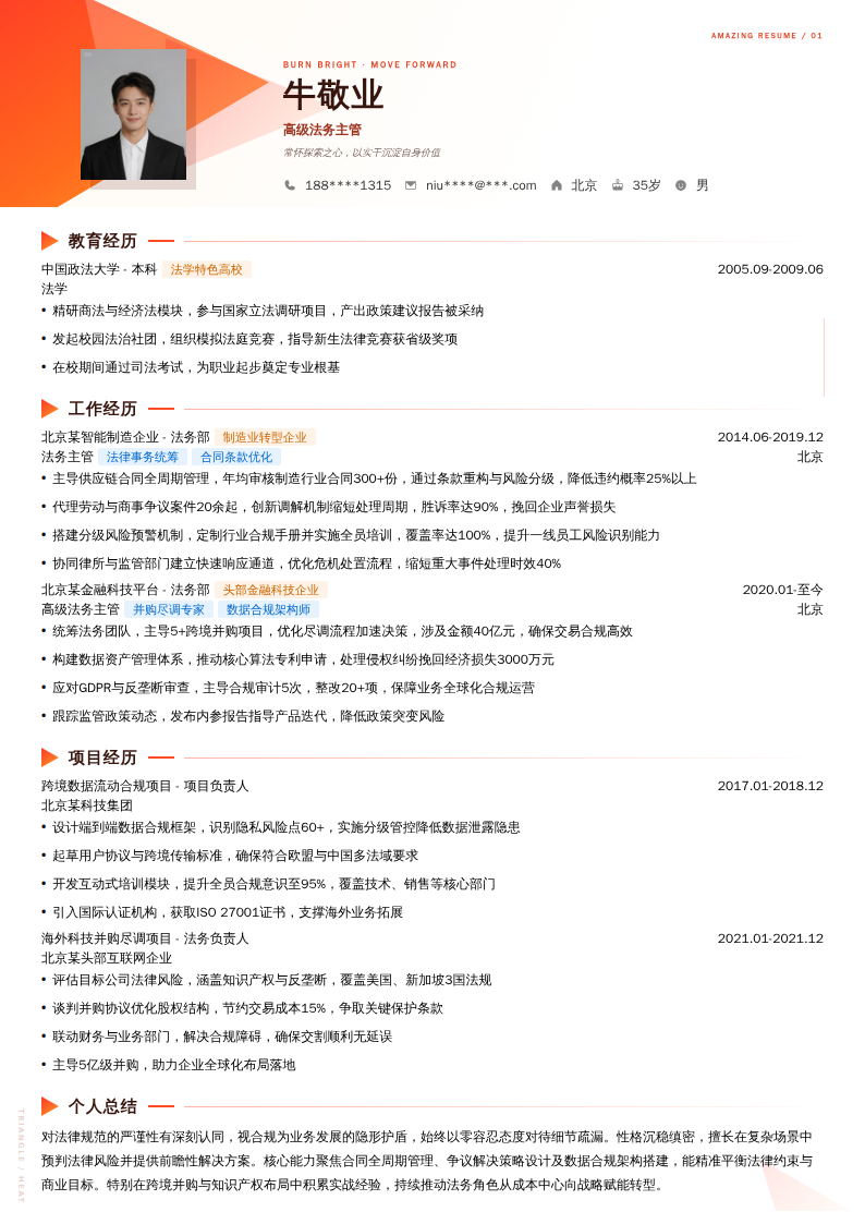高级法务主管简历模板