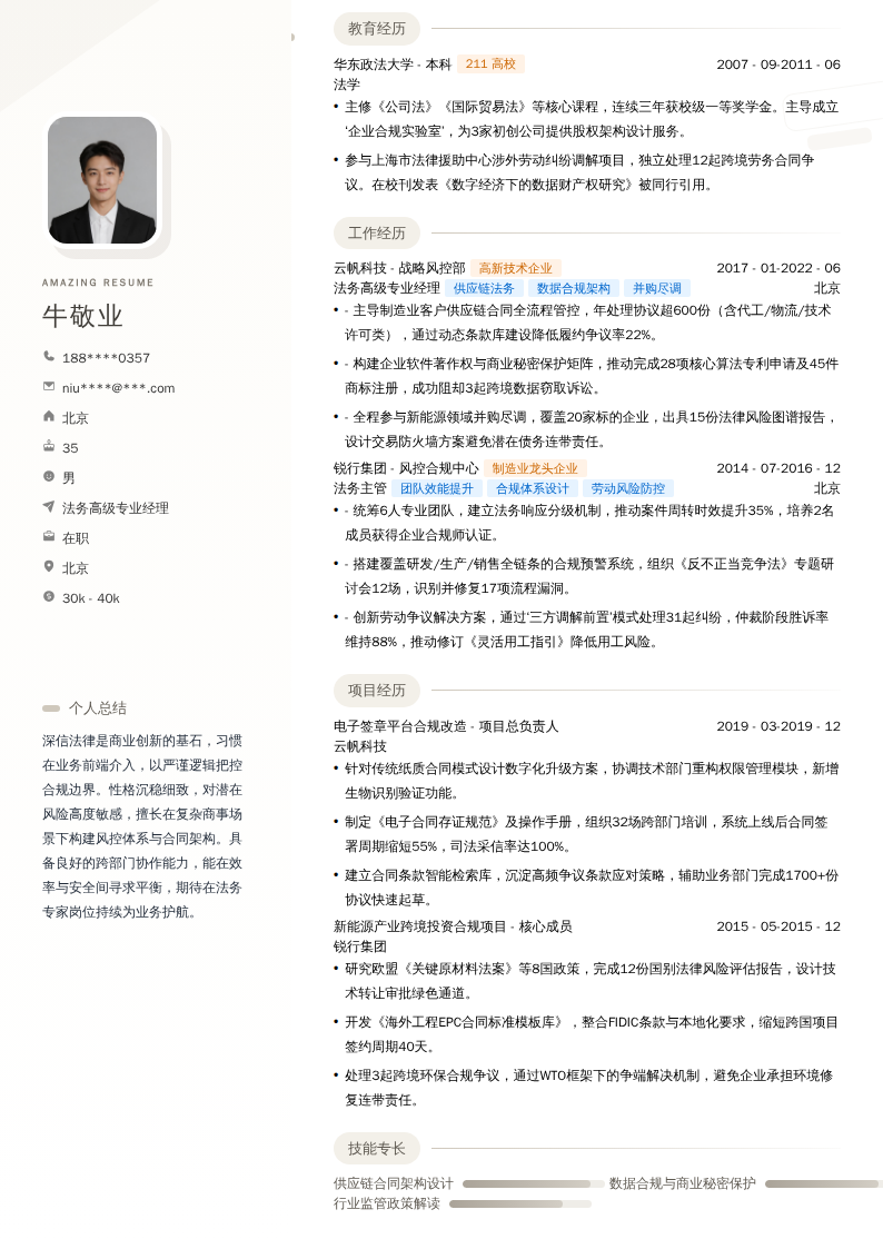 法务高级专业经理简历模板