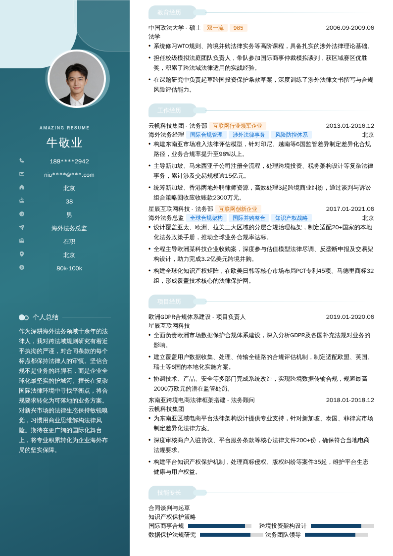 海外法务总监简历模板