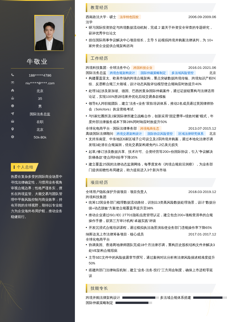 国际法务总监简历模板