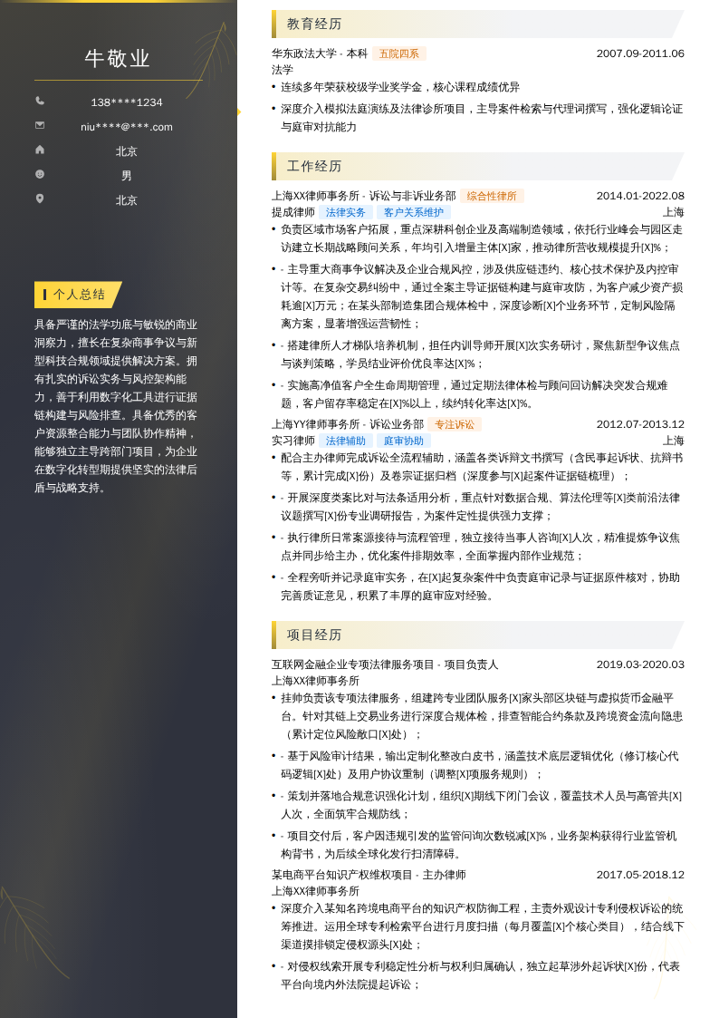 提成律师简历模板