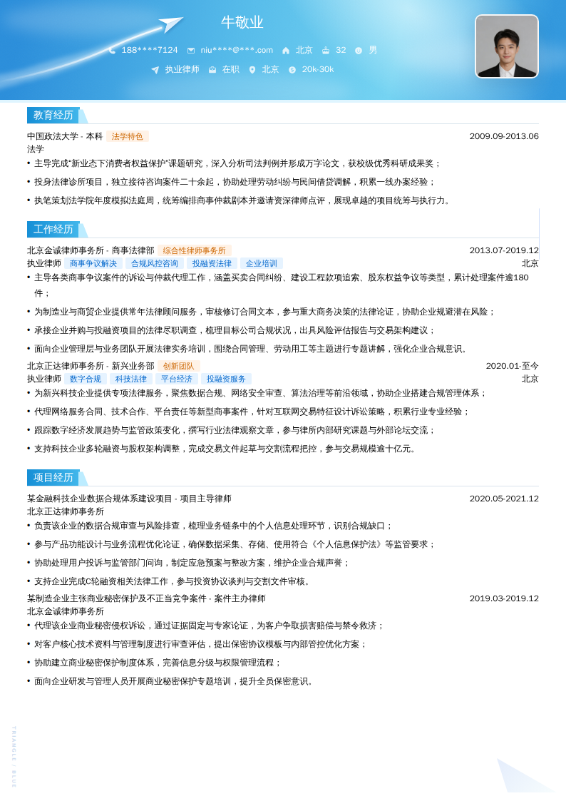 执业律师简历模板