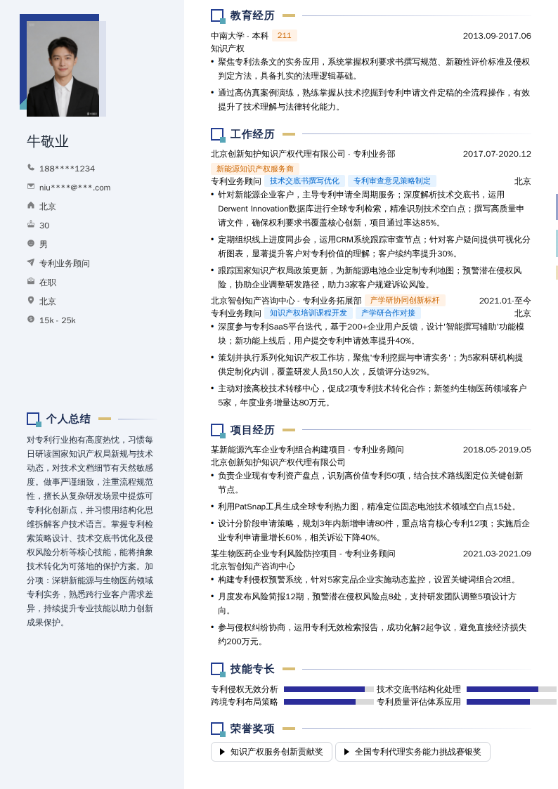 专利业务顾问简历模板