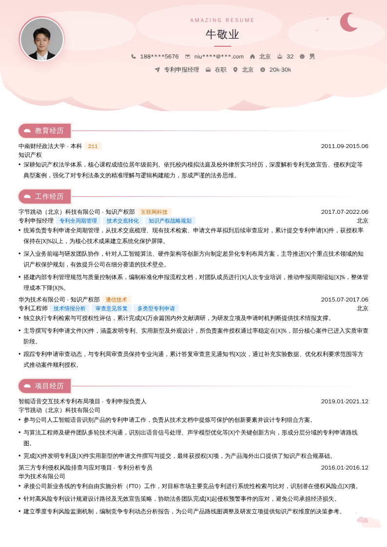 专利申报经理简历模板