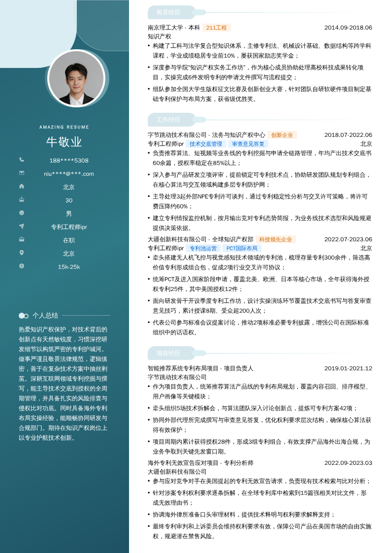 专利工程师ipr简历模板