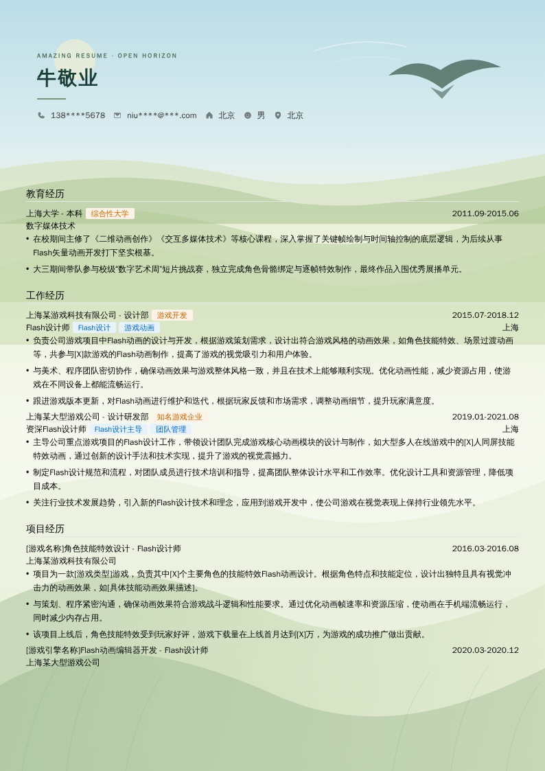 Flash设计师简历模板