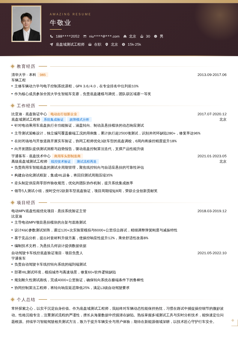 底盘域测试工程师简历模板